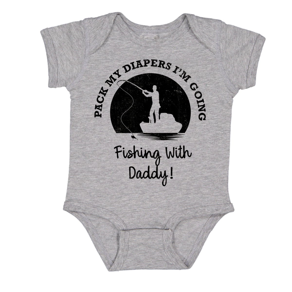 Ink Trendz® Pack My Diapers I'm Going Fishing with Grandpa Grandparents  Pregnancy Reveal Announcement Baby Romper Bodysuit