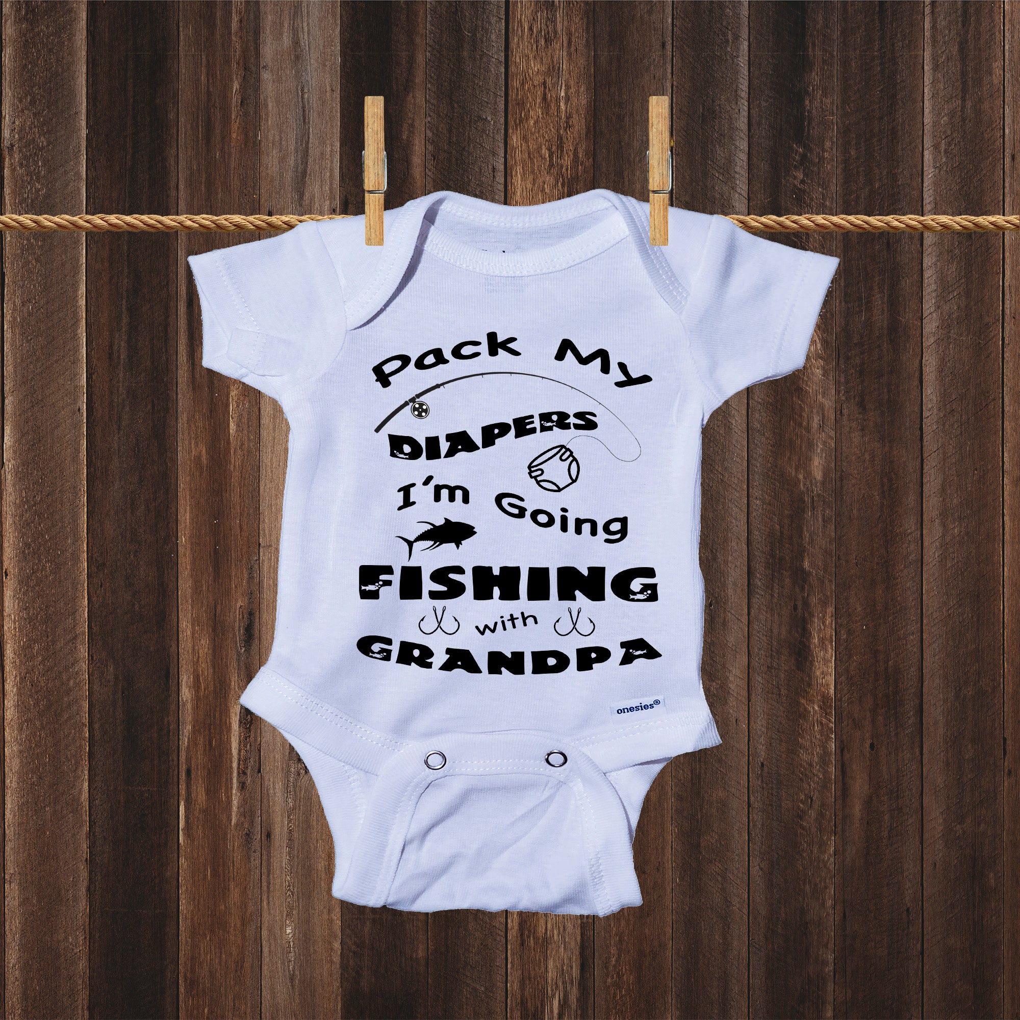 Fishing Baby Grow-Printed-I'm Going Fishing With Daddy-Funny Baby