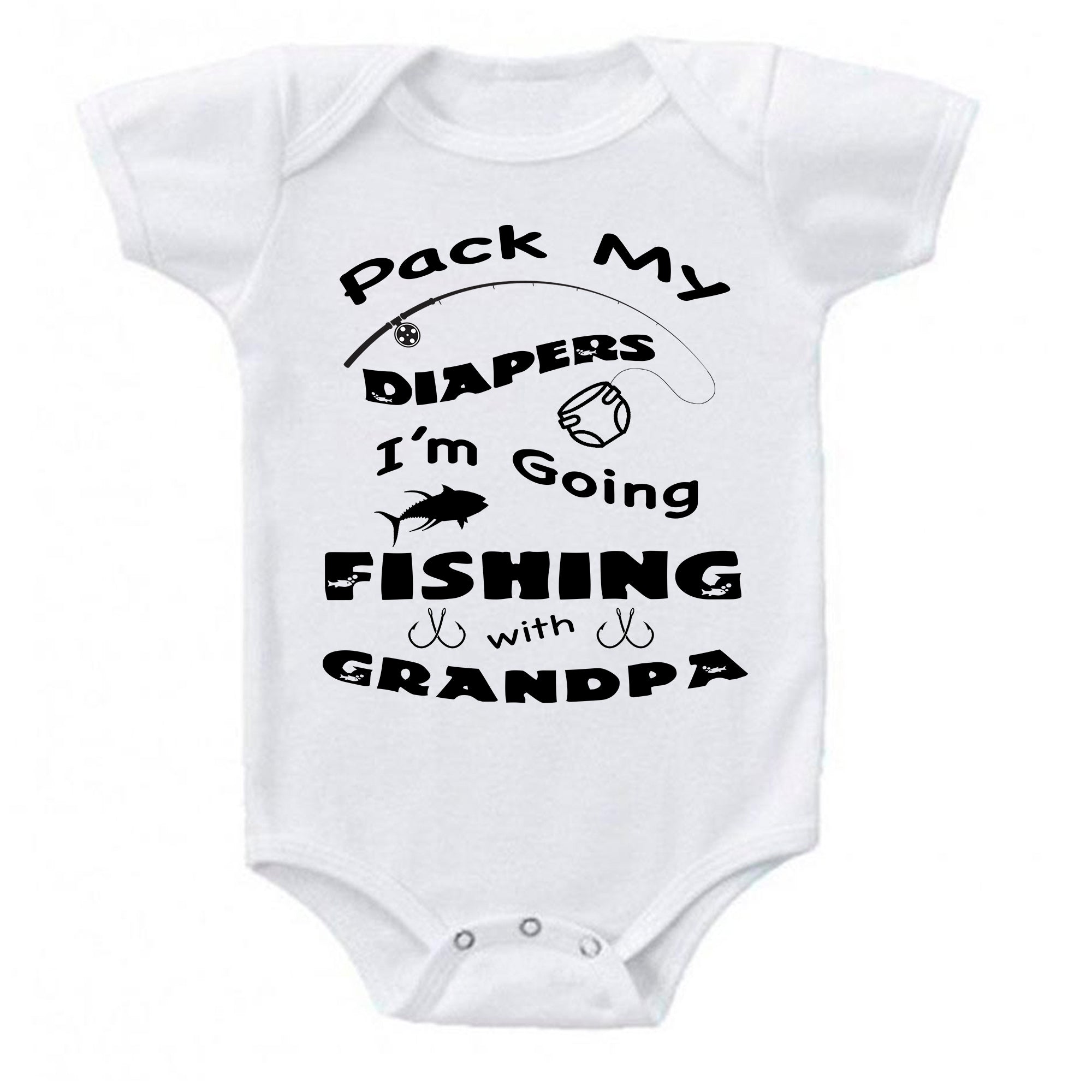 Ink Trendz® Pack My Diapers I'm Going Fishing with Grandpa Grandparents  Pregnancy Reveal Announcement Baby Romper Bodysuit