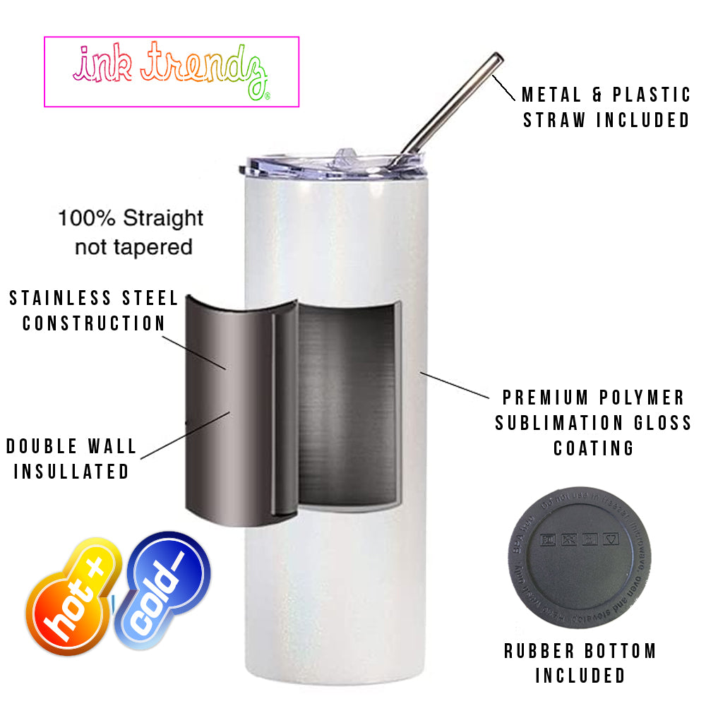 Sublimation Tumblers 20 oz Skinny Bulk Straight, Double Wall Insulated Stainless Steel Sublimation Blanks with Lid, Straw, Straw brush,Polymer